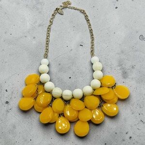 Yellow Layered Statement Bib Necklace White Bead Gold Chain Bold Jewelry